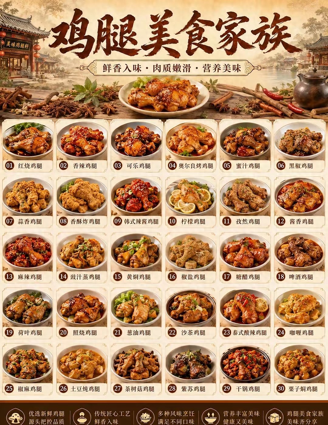 30款鸡腿美食大全｜红烧卤炸烤焖全做法